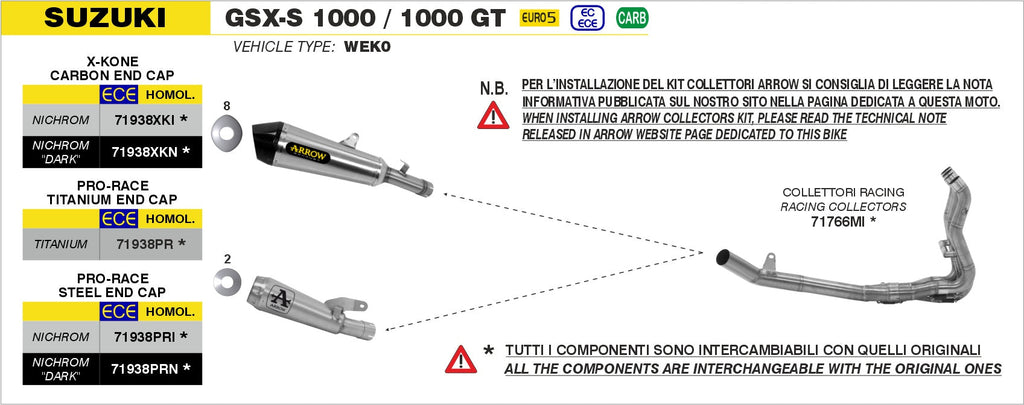 SUZUKI GSX-S950 / GSX-S1000/GT/GX Arrow 71938PR –  مفلر مخرج عادم تيتانيوم رياضي