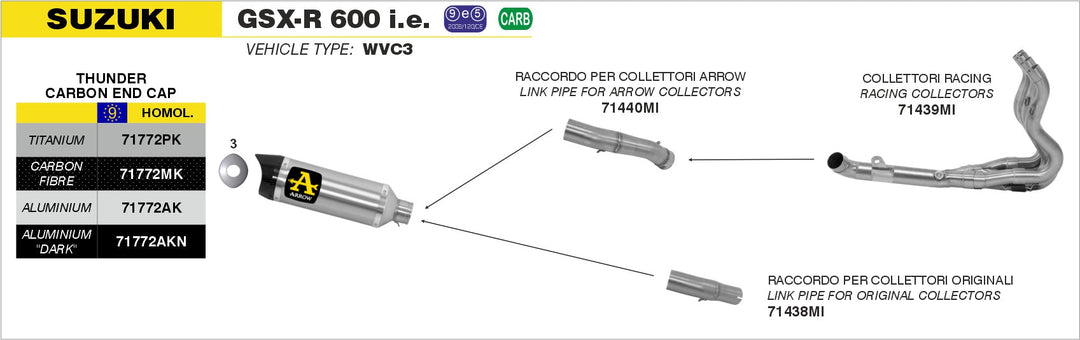 Arrow 71440MI Link Pipe – Connect Headers & Silencer for Suzuki GSX-R600/750 2011-2026
