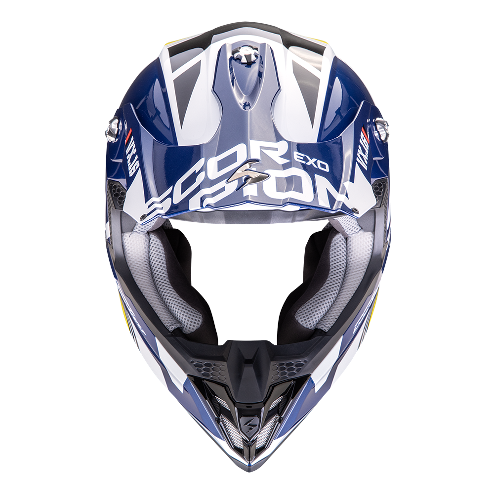 SCORPION من سكوربيون VX-16 EVO AIR ANALOG White-Blue-Yellow خوذة صحراوية