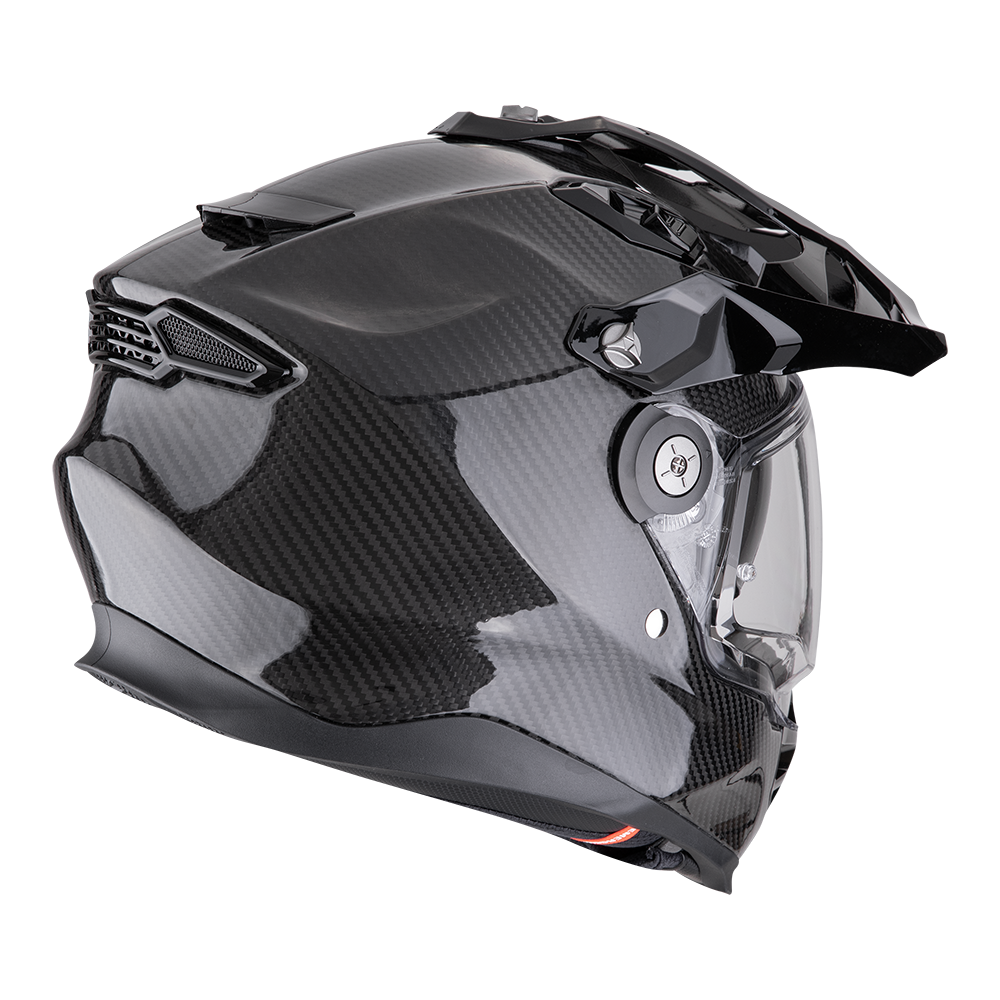 Scorpion ADF-9000 Carbon Air Edition adventure motorcycle helmet with carbon fiber shell and peak visor
