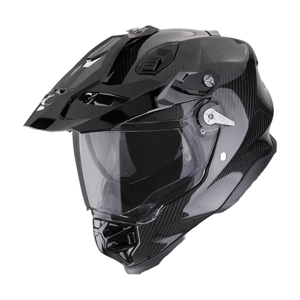 Scorpion ADF-9000 Carbon Air Edition adventure motorcycle helmet with carbon fiber shell and peak visor