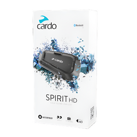 CARDO Spirit HD Bluetooth helmet intercom mounted on helmet, 40mm HD speaker visible