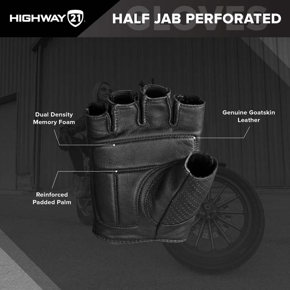HIGHWAY 21 Half Jab Perforated Leather Gloves Black