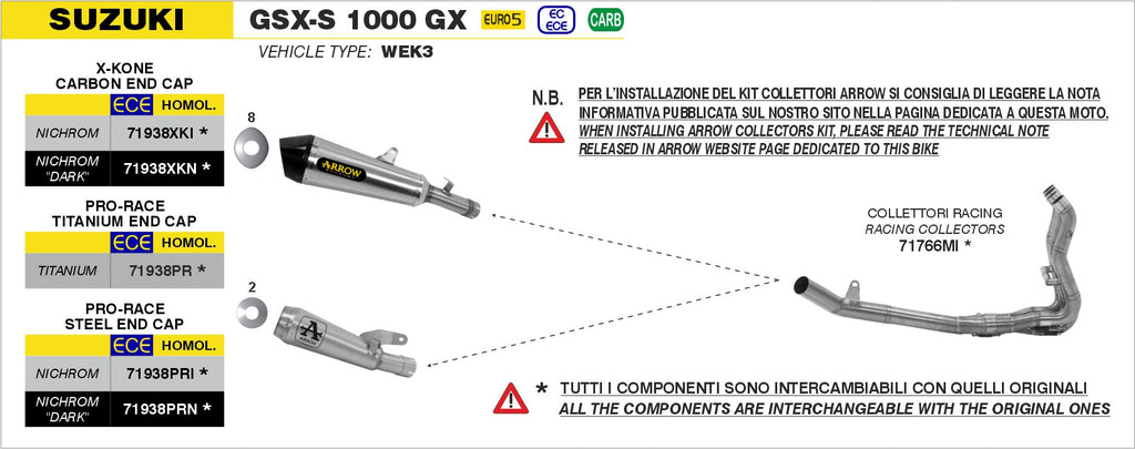 SUZUKI GSX-S950 / GSX-S1000/GT/GX Arrow 71938PR –  مفلر مخرج عادم تيتانيوم رياضي