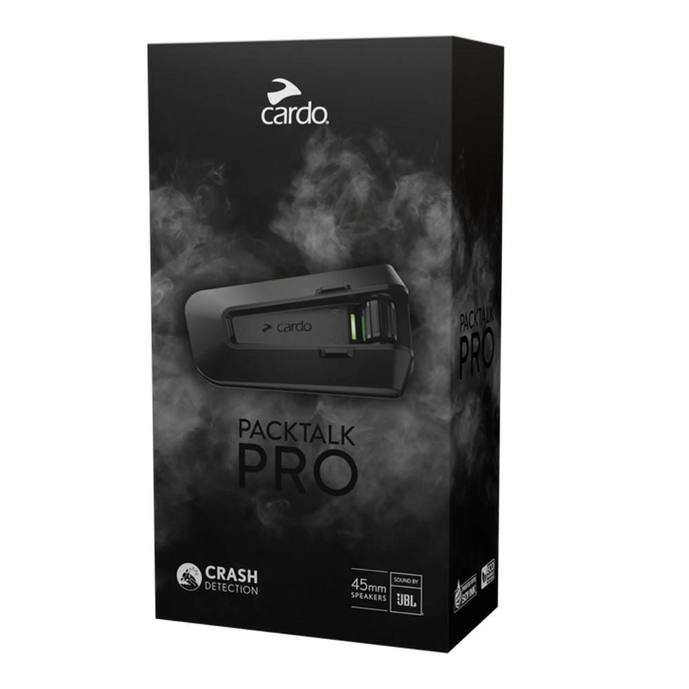 Cardo Packtalk Pro – Motorcycle Bluetooth Intercom with Crash Detection and JBL Speakers