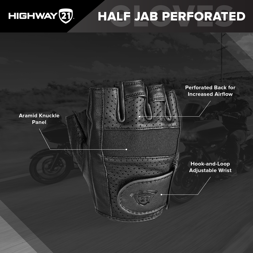 HIGHWAY 21 Half Jab Perforated Leather Gloves Black