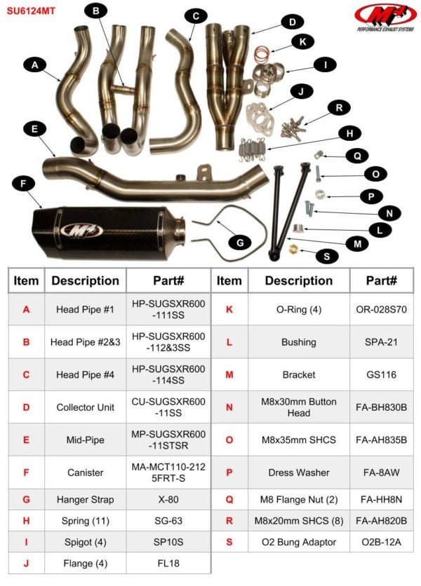 أم4 فول سيستم مع أنبوب تيتانيوم و مخرج تيك1 كربون (GSX - R 600 & 750 (11 - 22)) - BOOST BOX PERFORMANCE M4 EXHAUSTSU6124MT
