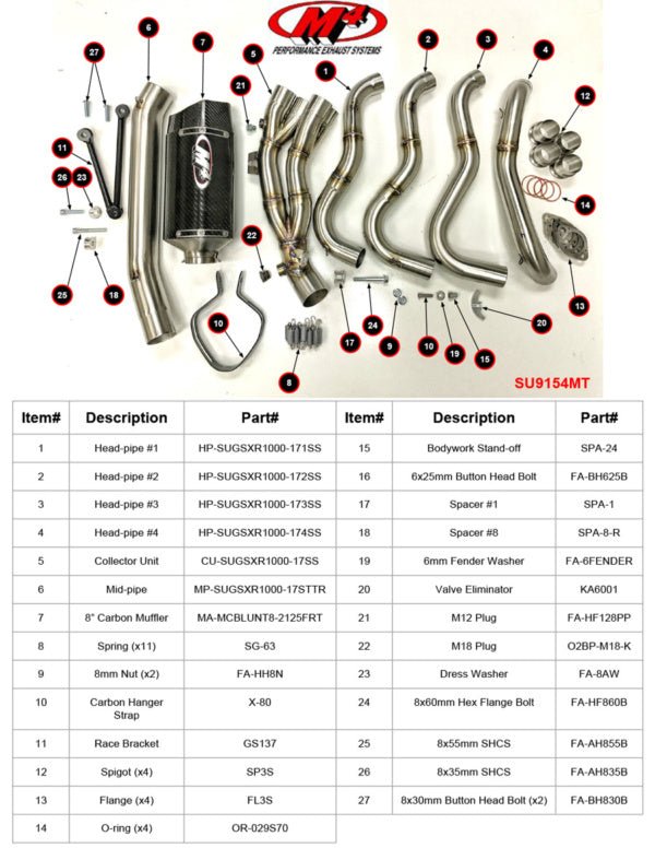 أم4 فول سيستيم مع أنبوب تيتانيوم و مخرج تيك1 كربون (2017 - 2024 Suzuki GSX - R1000) - BOOST BOX PERFORMANCE M4 EXHAUSTSU9154MT