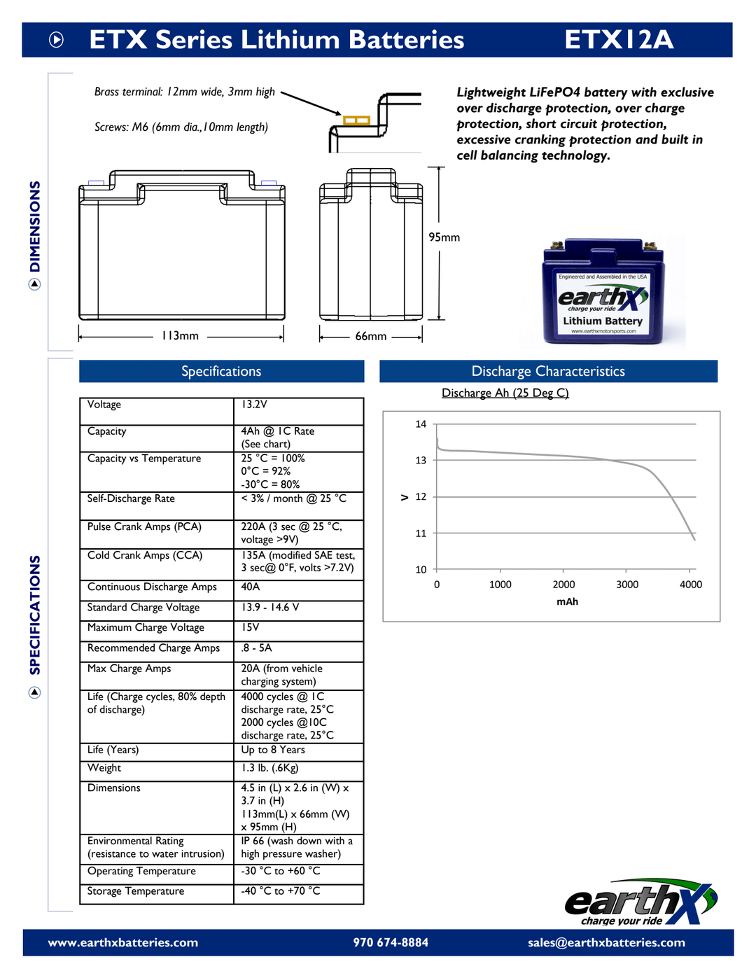 ETX12A EARTHX من إيرث - إكس LITHIUM BATTERY بطارية ليثيوم - BOOST BOX PERFORMANCE earthx batteriesETX12A