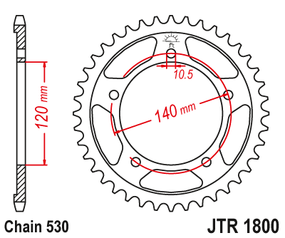 JTR1800 (530) جي تي ترس خلفي من الفولاذ الطبيعي - BOOST BOX PERFORMANCE JT SprocketJTR1800 - 42
