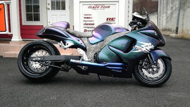 Brock’s TiWinder Blue Titanium Exhaust System for Suzuki Hayabusa (1999–2025) – Side Exit with Elliptical Megaphone